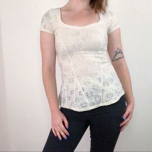 Pretty Lace and Beaded Free People Peplum Top XS